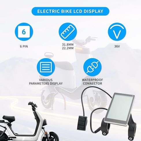 Electric Bike LCD Display, 6 Pin M5 31.8mm and 22.2mm Installation Diameter LCD Display, 24V 36V 48V 60V Multifunctional Bike Computer with Waterproof Connector in Saudi Arabia