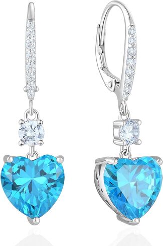 Women's Heart Dangle Earrings Sterling Silver Solitaire Drop Earring Birthstone Leverback Jewelry Gift in Kuwait