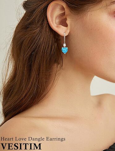Women's Heart Dangle Earrings Sterling Silver Solitaire Drop Earring Birthstone Leverback Jewelry Gift in Kuwait