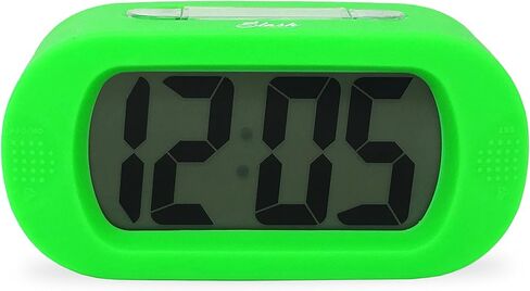 Slash Easy Setting Easy Read Silicone Protective Cover Digital Silent LCD Large Screen Bold Numbers Bedside Desk Alarm Clock with Snooze, Night Light Function, Battery Powered (Green) S10109 in Kuwait