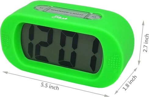 Slash Easy Setting Easy Read Silicone Protective Cover Digital Silent LCD Large Screen Bold Numbers Bedside Desk Alarm Clock with Snooze, Night Light Function, Battery Powered (Green) S10109 in Kuwait