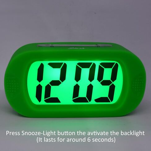Slash Easy Setting Easy Read Silicone Protective Cover Digital Silent LCD Large Screen Bold Numbers Bedside Desk Alarm Clock with Snooze, Night Light Function, Battery Powered (Green) S10109 in Kuwait