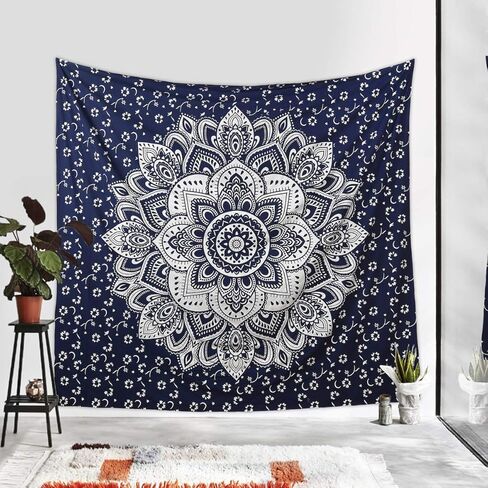 Madhu International Psychedelic Tapestry Indian Sun Moon Fractal Faces Tapestry Celestial Mystic Tapestries Wall Hanging Living Room Tapestry (White Gold, Queen(84x90Inches)(215x230Cms)) in Kuwait