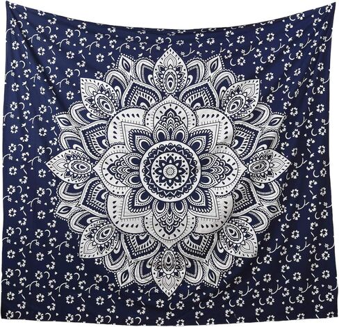 Madhu International Psychedelic Tapestry Indian Sun Moon Fractal Faces Tapestry Celestial Mystic Tapestries Wall Hanging Living Room Tapestry (White Gold, Queen(84x90Inches)(215x230Cms)) in Kuwait