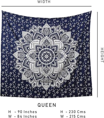 Madhu International Psychedelic Tapestry Indian Sun Moon Fractal Faces Tapestry Celestial Mystic Tapestries Wall Hanging Living Room Tapestry (White Gold, Queen(84x90Inches)(215x230Cms)) in Kuwait