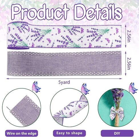 2 Rolls Spring Craft Ribbons for Wreath Bows, 2.5"×10 Yards Wired Edge Ribbons White Pink Burlap Ribbon Tulips Flowers Wired Ribbons for Crafting Sewing DIY Crafts Supplies in Saudi Arabia