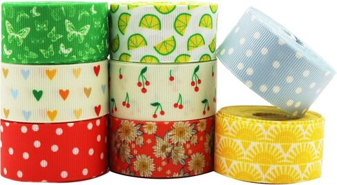 David accessories Leaves Grosgrain Ribbon Tape 1" Wide x 40 Yards Total-8 Rolls 5 Yards for DIY Handmade Hair Bow Headwear Wedding Festival Home Party Birthday Decorations Gift Packing (Floral Leaves) in Saudi Arabia