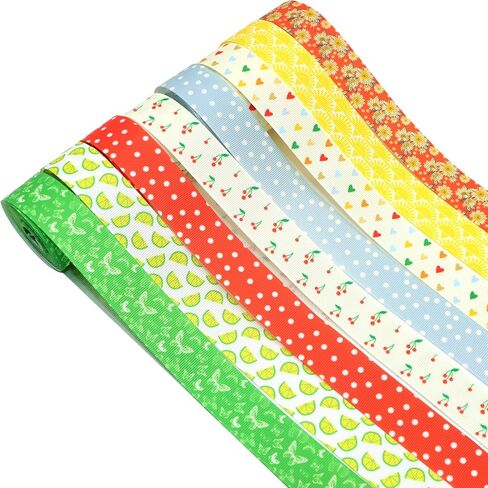David accessories Leaves Grosgrain Ribbon Tape 1" Wide x 40 Yards Total-8 Rolls 5 Yards for DIY Handmade Hair Bow Headwear Wedding Festival Home Party Birthday Decorations Gift Packing (Floral Leaves) in Saudi Arabia