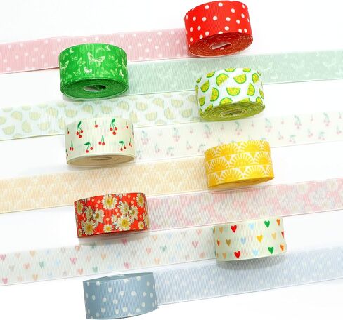 David accessories Leaves Grosgrain Ribbon Tape 1" Wide x 40 Yards Total-8 Rolls 5 Yards for DIY Handmade Hair Bow Headwear Wedding Festival Home Party Birthday Decorations Gift Packing (Floral Leaves) in Saudi Arabia