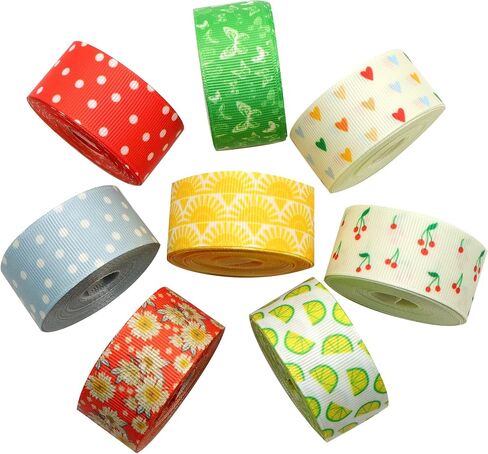 David accessories Leaves Grosgrain Ribbon Tape 1" Wide x 40 Yards Total-8 Rolls 5 Yards for DIY Handmade Hair Bow Headwear Wedding Festival Home Party Birthday Decorations Gift Packing (Floral Leaves) in Saudi Arabia