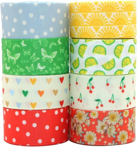 David accessories Leaves Grosgrain Ribbon Tape 1" Wide x 40 Yards Total-8 Rolls 5 Yards for DIY Handmade Hair Bow Headwear Wedding Festival Home Party Birthday Decorations Gift Packing (Floral Leaves) in Saudi Arabia
