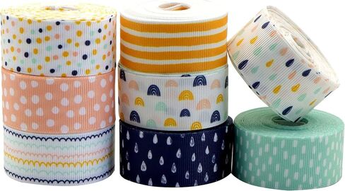 David accessories Leaves Grosgrain Ribbon Tape 1" Wide x 40 Yards Total-8 Rolls 5 Yards for DIY Handmade Hair Bow Headwear Wedding Festival Home Party Birthday Decorations Gift Packing (Floral Leaves) in Saudi Arabia