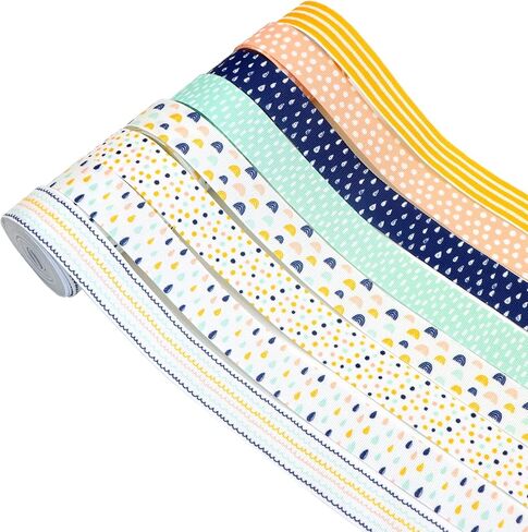 David accessories Leaves Grosgrain Ribbon Tape 1" Wide x 40 Yards Total-8 Rolls 5 Yards for DIY Handmade Hair Bow Headwear Wedding Festival Home Party Birthday Decorations Gift Packing (Floral Leaves) in Saudi Arabia