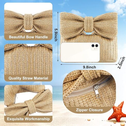 Straw Clutch Bow Handbag for women with Beach Earrings Summer Beach Straw Raffia Purse Woven Bag Purse Vacation Purse with Strap in Saudi Arabia