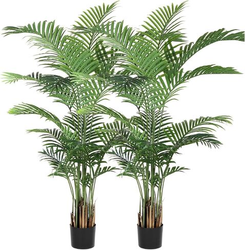 Artificial Areca Palm Tree 6FT Faux Areca Palm Plants Fake Tropical Palm Tree with 20 Trunks Perfect Tall Faux Dypsis Lutescens Plants for Entryway Home Office Porch Balcony Decor, 2 Pack in Kuwait
