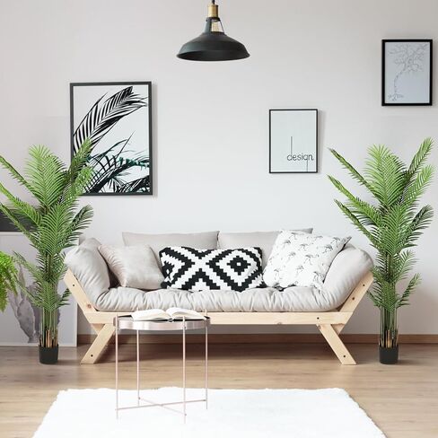 Artificial Areca Palm Tree 6FT Faux Areca Palm Plants Fake Tropical Palm Tree with 20 Trunks Perfect Tall Faux Dypsis Lutescens Plants for Entryway Home Office Porch Balcony Decor, 2 Pack in Kuwait