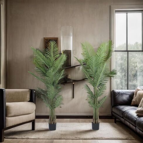 Artificial Areca Palm Tree 6FT Faux Areca Palm Plants Fake Tropical Palm Tree with 20 Trunks Perfect Tall Faux Dypsis Lutescens Plants for Entryway Home Office Porch Balcony Decor, 2 Pack in Kuwait
