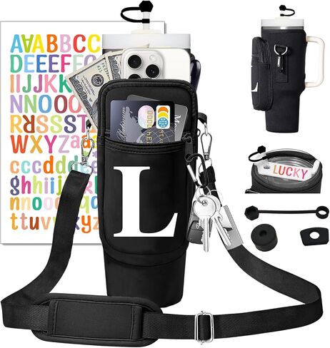 Stanley Cup Holder with Strap, 40 oz Stanley Cup Bag Carrier for Tumbler, Water Bottle Carrier Holder Sling Bag with Phone Pocket, Adjustable Strap& Straw Cover, Stanley Cup Accessories (W) in Saudi Arabia