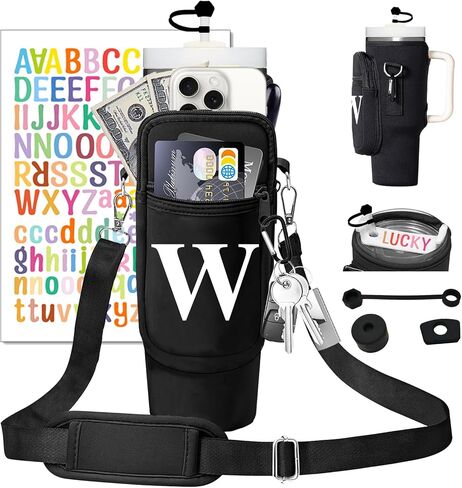Stanley Cup Holder with Strap, 40 oz Stanley Cup Bag Carrier for Tumbler, Water Bottle Carrier Holder Sling Bag with Phone Pocket, Adjustable Strap& Straw Cover, Stanley Cup Accessories (W) in Saudi Arabia