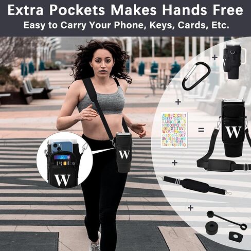 Stanley Cup Holder with Strap, 40 oz Stanley Cup Bag Carrier for Tumbler, Water Bottle Carrier Holder Sling Bag with Phone Pocket, Adjustable Strap& Straw Cover, Stanley Cup Accessories (W) in Saudi Arabia