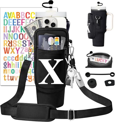 Stanley Cup Holder with Strap, 40 oz Stanley Cup Bag Carrier for Tumbler, Water Bottle Carrier Holder Sling Bag with Phone Pocket, Adjustable Strap& Straw Cover, Stanley Cup Accessories (W) in Saudi Arabia