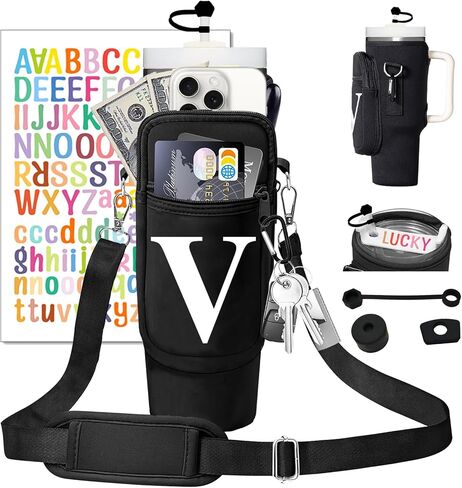 Stanley Cup Holder with Strap, 40 oz Stanley Cup Bag Carrier for Tumbler, Water Bottle Carrier Holder Sling Bag with Phone Pocket, Adjustable Strap& Straw Cover, Stanley Cup Accessories (W) in Saudi Arabia
