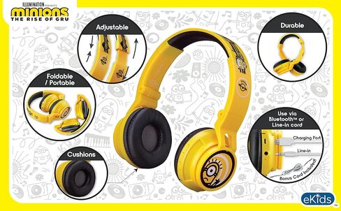 eKids Minions Kids Bluetooth Headphones, Wireless Headphones with Microphone Includes Aux Cord, Volume Reduced Kids Foldable Headphones for School, Home, or Travel in Saudi Arabia
