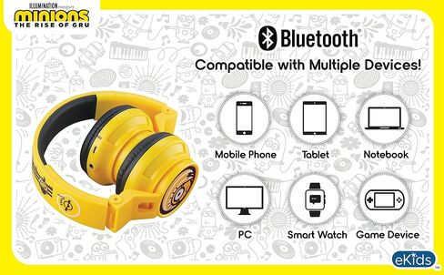 eKids Minions Kids Bluetooth Headphones, Wireless Headphones with Microphone Includes Aux Cord, Volume Reduced Kids Foldable Headphones for School, Home, or Travel in Saudi Arabia