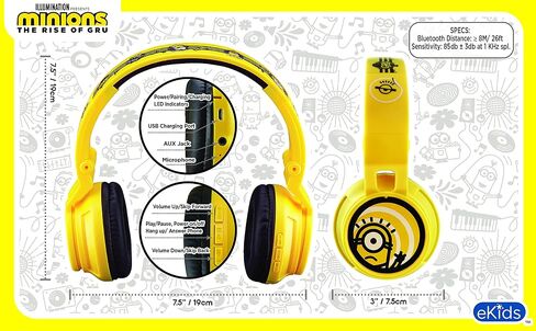 eKids Minions Kids Bluetooth Headphones, Wireless Headphones with Microphone Includes Aux Cord, Volume Reduced Kids Foldable Headphones for School, Home, or Travel in Saudi Arabia