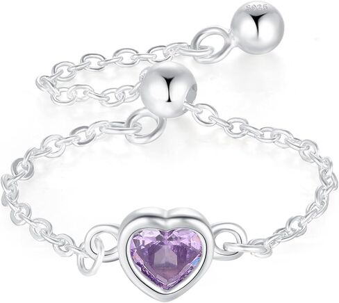 Sterling Silver Ring for Women Adjustable Tassel Chain Link Ring Cute Cubic Zirconia Girls’ Rings Star Ring Heart Ring Dangle Ball Chain Bands Statement Ring Dainty Jewelry Gifts Teacher Appreciation Gifts Graduation Gifts for Her in Saudi Arabia
