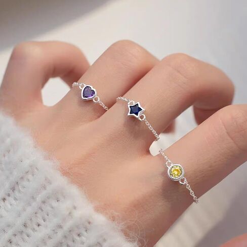 Sterling Silver Ring for Women Adjustable Tassel Chain Link Ring Cute Cubic Zirconia Girls’ Rings Star Ring Heart Ring Dangle Ball Chain Bands Statement Ring Dainty Jewelry Gifts Teacher Appreciation Gifts Graduation Gifts for Her in Saudi Arabia