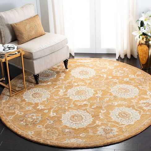 SAFAVIEH Anatolia Collection 4' Round Gold / Blue AN537C Handmade Traditional Oriental Premium Wool Area Rug in Saudi Arabia