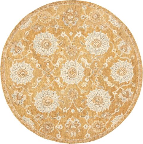 SAFAVIEH Anatolia Collection 4' Round Gold / Blue AN537C Handmade Traditional Oriental Premium Wool Area Rug in Saudi Arabia