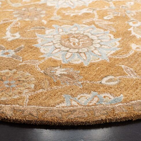 SAFAVIEH Anatolia Collection 4' Round Gold / Blue AN537C Handmade Traditional Oriental Premium Wool Area Rug in Saudi Arabia