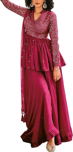 ladyline Partywear Womens Kurta with Sharara Pants Embroidered with Net Dupatta (Size-40/ Mustard) in Saudi Arabia