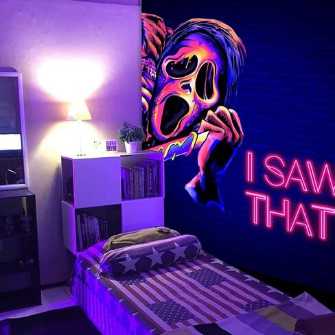 simpkeely Funny Ghost Blacklight Tapestry، رأيت أن نسيج الرعب الفلورسنت الجدار شنقا، الأشعة فوق البنفسجية رد الفعل توهج في الظلام حزب خلفية نسيج بارد لغرفة النوم، غرفة المعيشة - 29.5 "× 39.4" in Kuwait