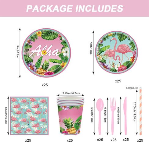 مجموعة أطباق ومناديل فلامينجو 200 قطعة، لوازم حفلات هاواي للاستعمال مرة واحدة مع أطباق ومناديل لوا، مجموعة أطباق حفلات ألوها الاستوائية لحفلات هاواي الاستوائية in Kuwait