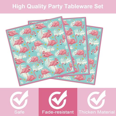 مجموعة أطباق ومناديل فلامينجو 200 قطعة، لوازم حفلات هاواي للاستعمال مرة واحدة مع أطباق ومناديل لوا، مجموعة أطباق حفلات ألوها الاستوائية لحفلات هاواي الاستوائية in Kuwait