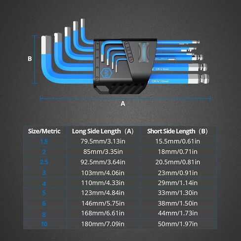 Allen Wrench Hex Key Set 1.5mm-10mm, 9PCS Metric Long Ball End Allen Key Set L-key with Visible Coding for Bike Motorcycle Repair Furniture Assembly Household DIY in Saudi Arabia