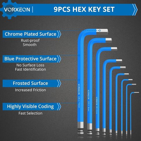 Allen Wrench Hex Key Set 1.5mm-10mm, 9PCS Metric Long Ball End Allen Key Set L-key with Visible Coding for Bike Motorcycle Repair Furniture Assembly Household DIY in Saudi Arabia