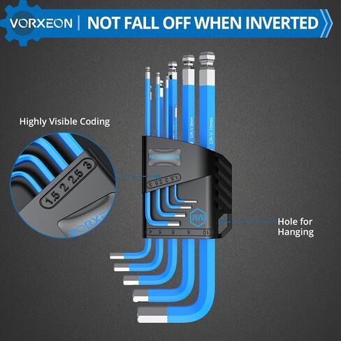 Allen Wrench Hex Key Set 1.5mm-10mm, 9PCS Metric Long Ball End Allen Key Set L-key with Visible Coding for Bike Motorcycle Repair Furniture Assembly Household DIY in Saudi Arabia