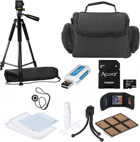 Acuvar Camera Accessory Bundle Kit for Canon, Nikon, Sony, Panasonic and Olympus Digital Cameras. Bundle Includes 10 Must-Have Accessories. 50" Tripod Deluxe Carrying Case 64GB Card Starter Kit in Saudi Arabia
