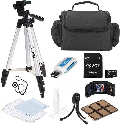 Acuvar Camera Accessory Bundle Kit for Canon, Nikon, Sony, Panasonic and Olympus Digital Cameras. Bundle Includes 10 Must-Have Accessories. 50" Tripod Deluxe Carrying Case 64GB Card Starter Kit in Saudi Arabia