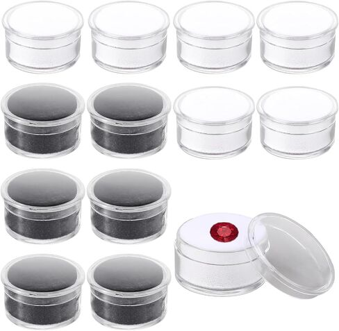 Mozeat Lens 12 قطعة صندوق عرض صغير حامل الأحجار الكريمة علبة عرض المجوهرات حامل حاوية صندوق مع أغطية علوية شفافة وإسفنجة (أبيض، أسود) in Saudi Arabia