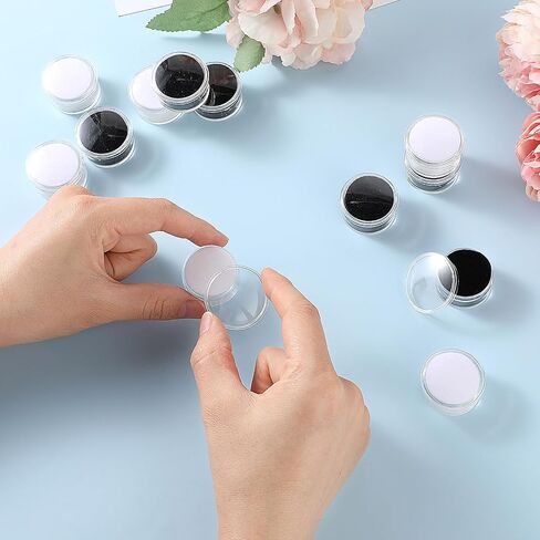 Mozeat Lens 12 قطعة صندوق عرض صغير حامل الأحجار الكريمة علبة عرض المجوهرات حامل حاوية صندوق مع أغطية علوية شفافة وإسفنجة (أبيض، أسود) in Saudi Arabia