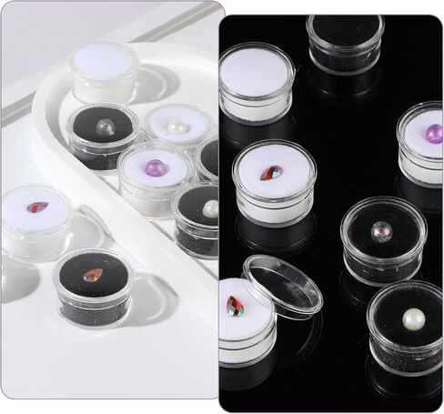Mozeat Lens 12 قطعة صندوق عرض صغير حامل الأحجار الكريمة علبة عرض المجوهرات حامل حاوية صندوق مع أغطية علوية شفافة وإسفنجة (أبيض، أسود) in Saudi Arabia