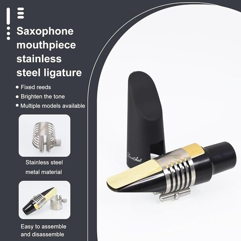 Alto Saxophone Ligature/Clarinet Ligature Shared Fastener, Leather Ligature and Plastic Cap for Alto Saxophone/Clarinet… in Kuwait