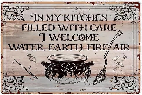 Retro Tin Sign Vintage Witch Decor Witch in My Kitchen Filled with Care I Welcome Water Earth Fire Air Metal Sign Iron Painting for Indoor & Outdoor Home Bar Coffee Kitchen Wall Decor 12 x 8 INCH in Saudi Arabia