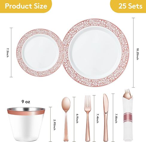 Goodluck 350 Piece Gold Plastic Dinnerware Set for 50 Guests, Disposable Lace Plates for Party, Include: 50 Gold Plates, 50 Dessert Plates Disposable, 50 Pre Napkins with Silverware, 50 Cups in Saudi Arabia