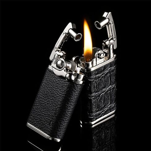 ولاعة كلاسيكية مصنوعة يدويًا من النحاس النقي العتيق + ولاعة الكيروسين من جلد التمساح ولاعة إبداعية مضادة للرياح كهدية in Kuwait